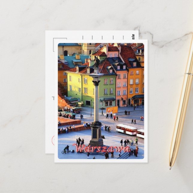Carte Postale Varsovie - Colonne Sigismond - Pologne - (Devant/Arrière en situation)