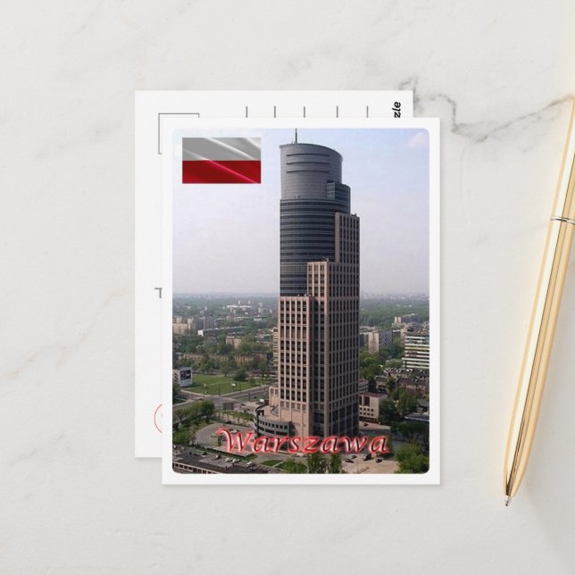 Carte Postale Varsovie - Tour de Commerce - Pologne - (Devant/Arrière en situation)