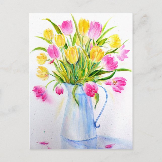 Carte Postale Vase aquarelle des tulipes (Devant)