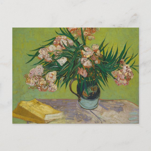 Carte postale Vase avec des Oleanders et des livre (Devant)