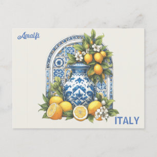 Carte Postale Vase citron blanc et bleu Amalfi en céramique Ital