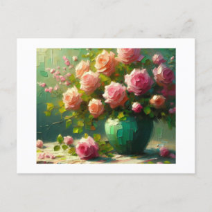 Carte Postale Vase de roses roses roses,