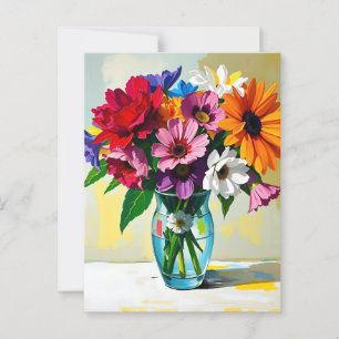 Carte Postale Vase de style Impasto aux fleurs colorées