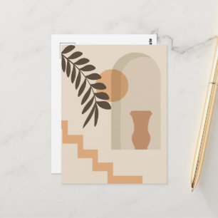Carte Postale Vase Feuille Escalier Soleil, Art Géométrique Abst