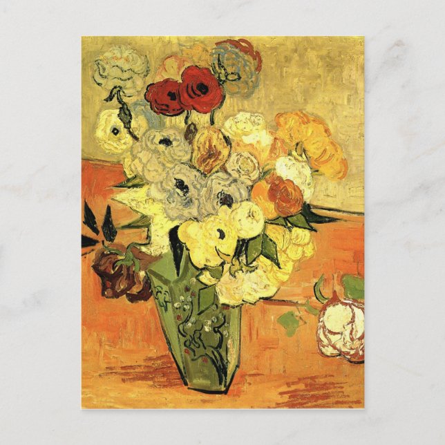 Carte Postale Vase japonaise avec Roses et anémones par van Gogh (Devant)