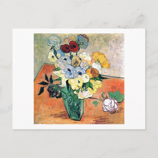 Carte Postale Vase japonaise Rose Anémones Van Gogh Art Art (Devant)
