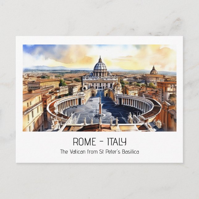 Carte Postale Vatican de St Peters aquarelle touristique (Devant)