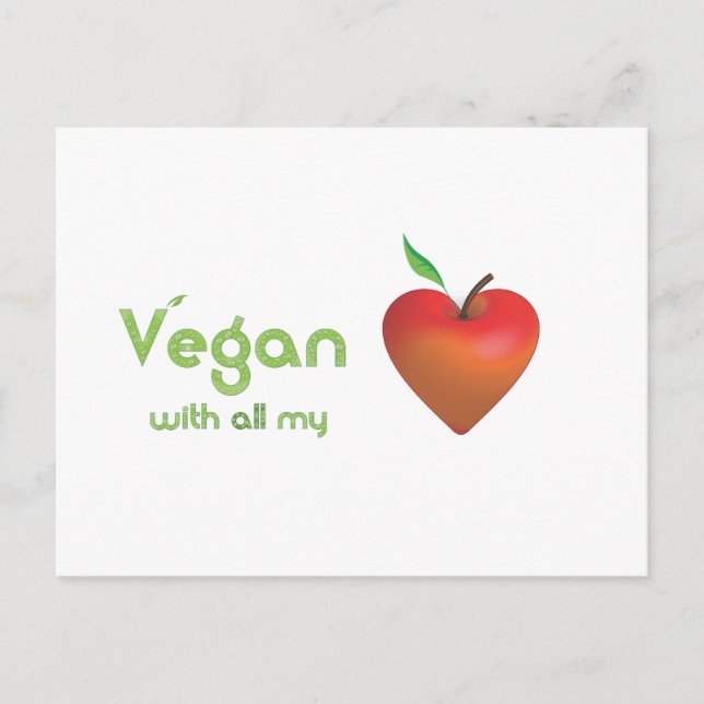 Carte Postale Vegan avec tout mon coeur (coeur de pomme rouge) (Devant)