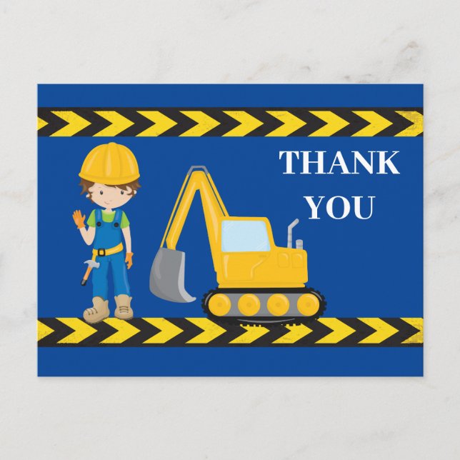Carte Postale Véhicule de construction Excavateur Boys Merci ble (Devant)