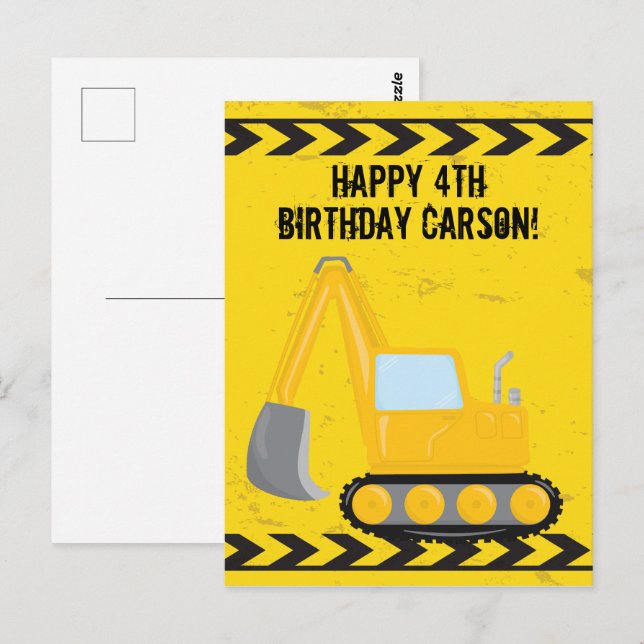 Carte Postale Véhicule de construction pour enfants sur mesure J (Devant / Derrière)