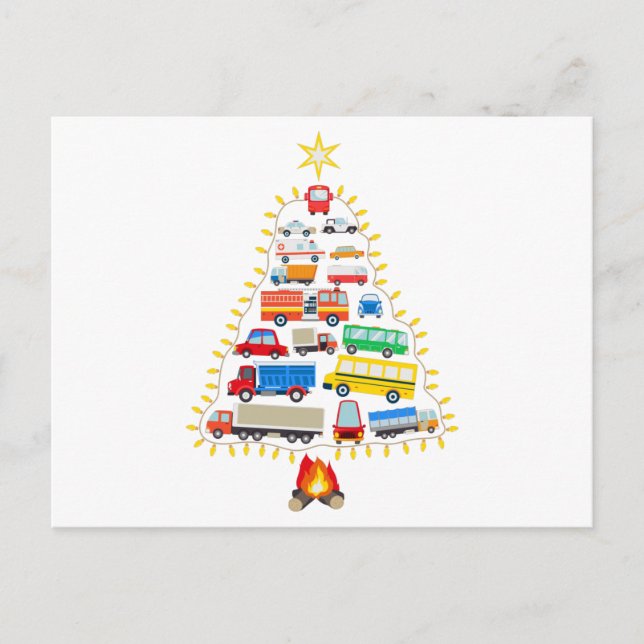 Carte Postale Véhicules Cadeau Arbre de Noël, Véhicules Costumes (Devant)