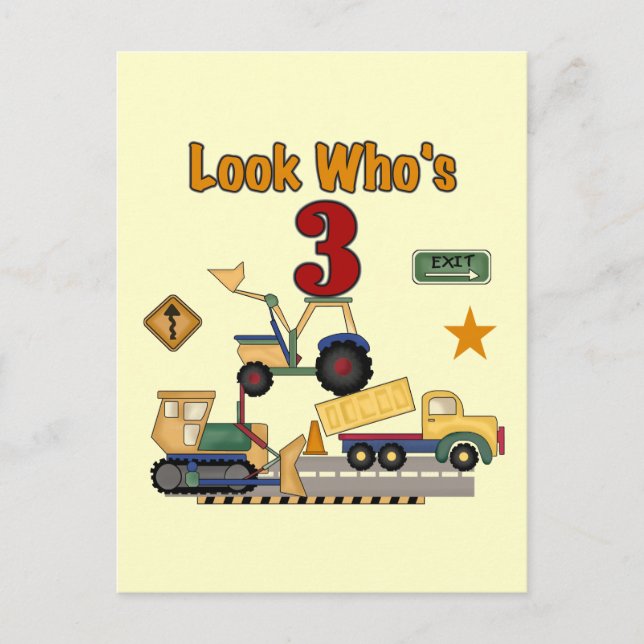 Carte Postale Véhicules de construction 3e chemises d'anniversai (Devant)