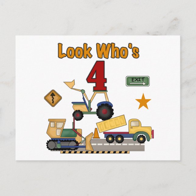 Carte Postale Véhicules de construction 4e chemises d'anniversai (Devant)