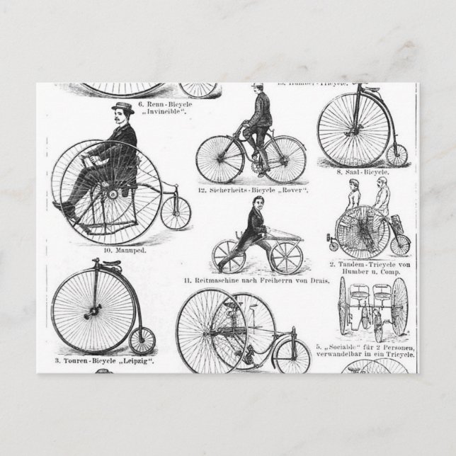 Carte Postale Vélo à grande roue Penny Farthing (Devant)
