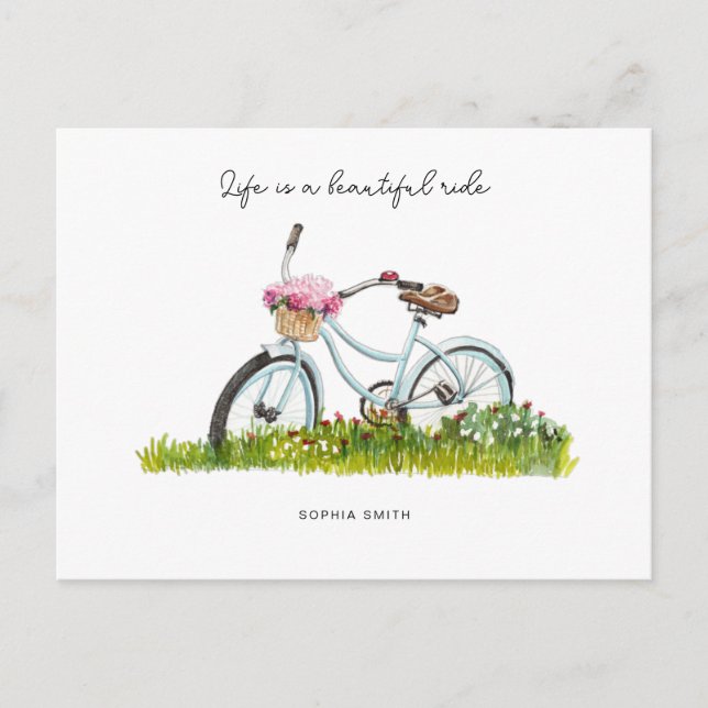 Carte Postale Vélo avec corbeille de fleurs (Devant)