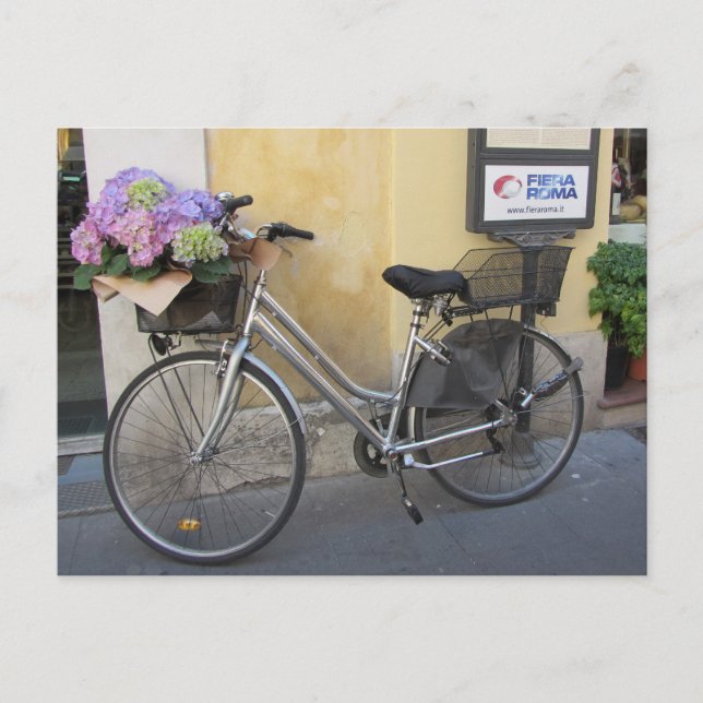 Carte Postale Vélo avec panier de Hydrangeas (Devant)