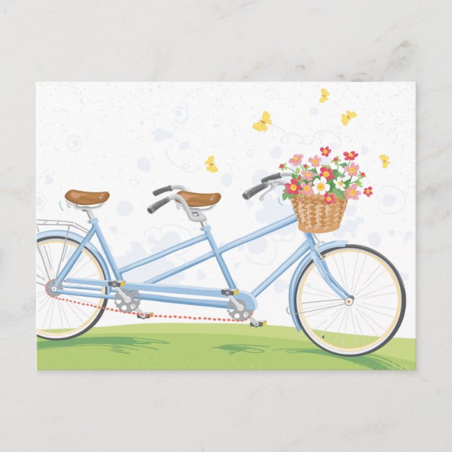 Carte Postale Vélo en tandem vintage avec panier à fleurs (Devant)