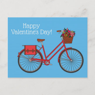 Carte Postale Vélo floral Joyeux Valentines_Bleu