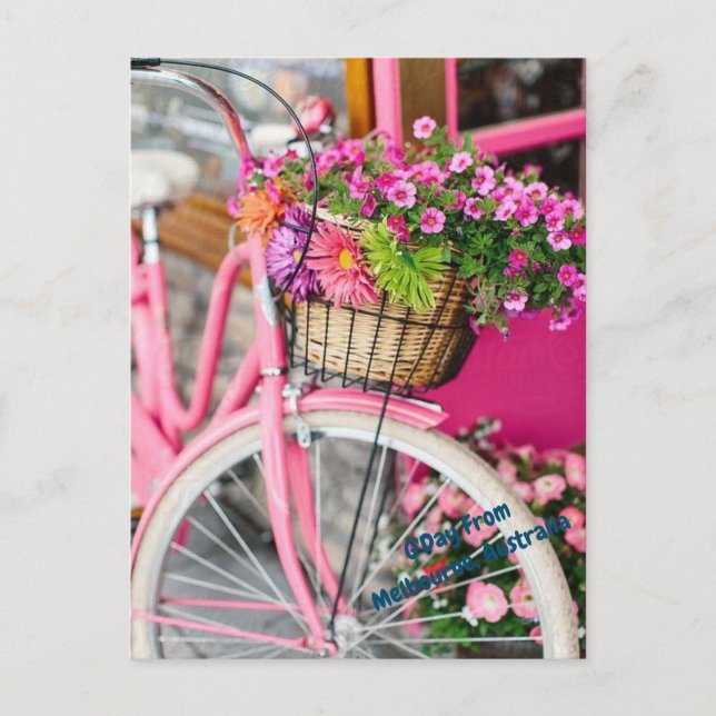 Carte Postale vélo rose et fleurs (Devant)