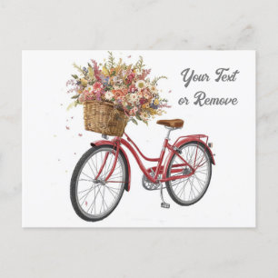 Carte Postale Vélo rouge avec panier à fleurs Vintage