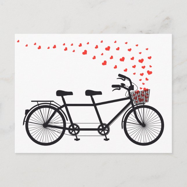 Carte Postale vélo tandem avec coeur rouge (Devant)
