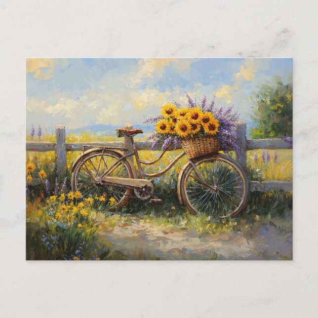 Carte Postale Vélo vintage à fleurs (Devant)