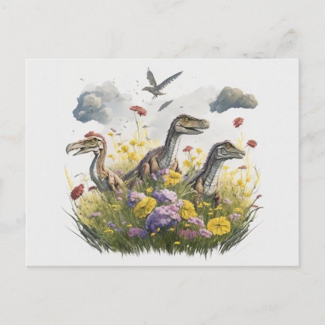 Carte Postale Velociraptors dans une prairie (Devant)