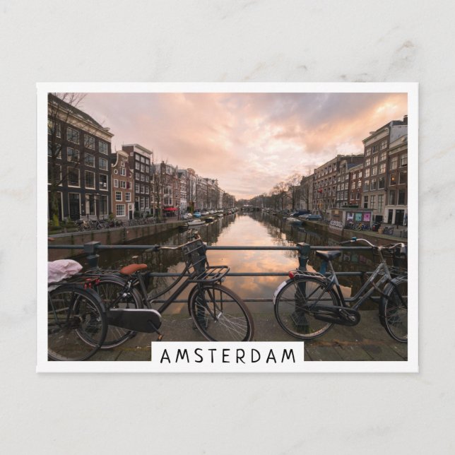 Carte Postale Vélos au coucher du soleil à Amsterdam (Devant)