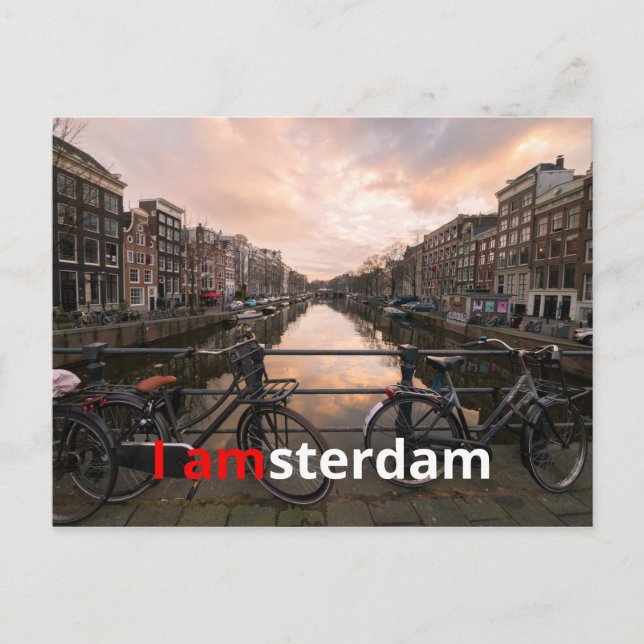 Carte Postale Vélos au coucher du soleil à Amsterdam (Devant)