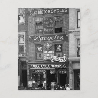Carte Postale Vélos, motos et chop suey, début des années 1900