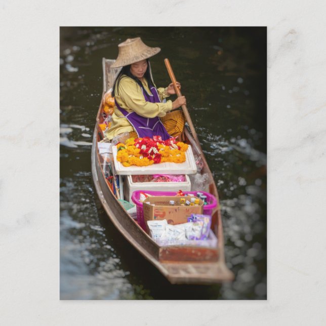 Carte Postale Vendeur de bateaux, marché flottant Damnoen Saduak (Devant)