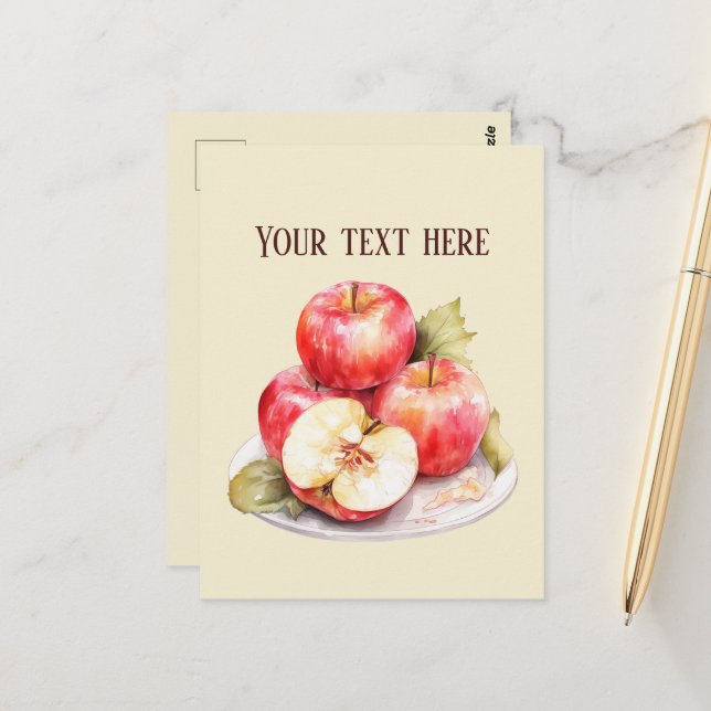 Carte Postale Vendeurs de pomme mignonnes amateurs de fruits ver (Devant/Arrière en situation)