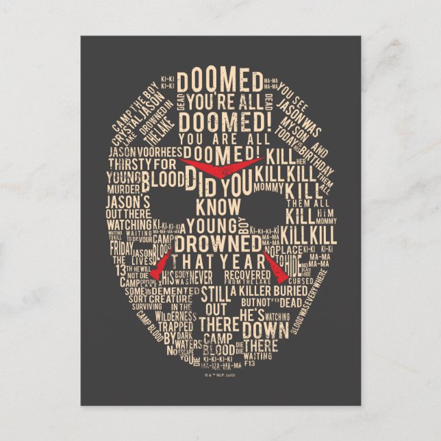 Carte Postale Vendredi 13 | Masque de hockey typographique (Devant)