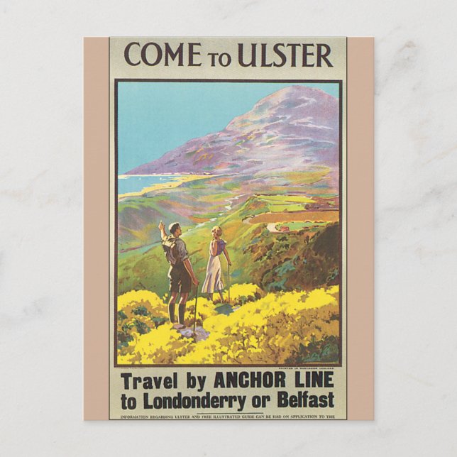 Carte Postale Venez à l'affiche de Vintage voyage d'Ulster (Devant)