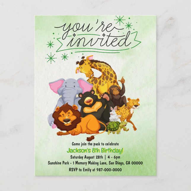 Carte Postale Venez Rejoindre Le Pack Safari Animal Party Invita (Devant)