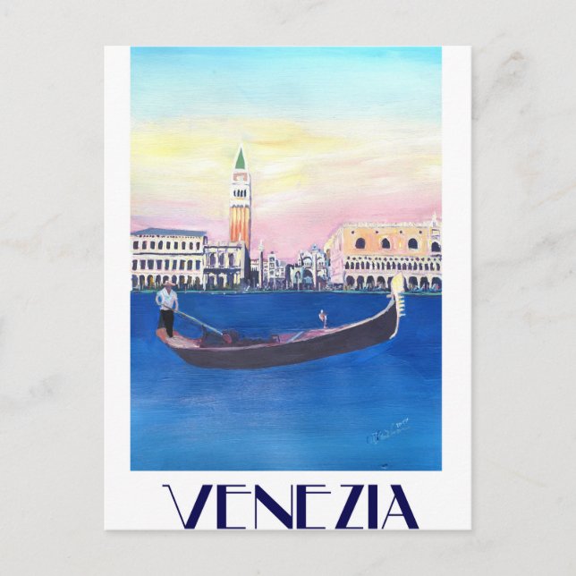 Carte Postale Venice Italie Gondola sur Grand Canal avec San Mar (Devant)