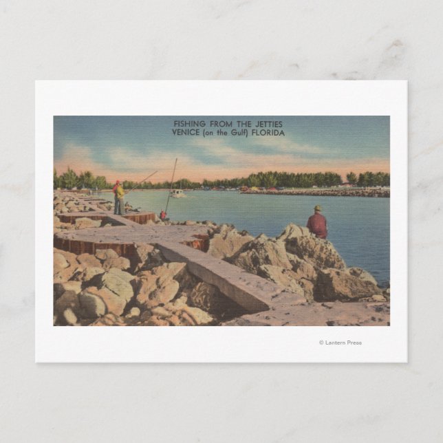 Carte Postale Venise, Floride - Scène de pêche sur les Jetties (Devant)
