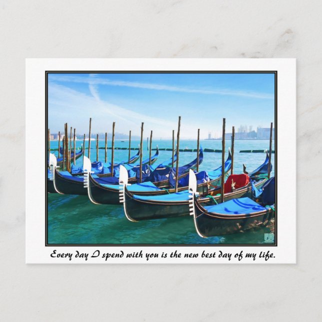 Carte Postale Venise Gandola avec citation d'amour (Devant)