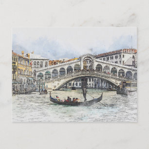 Carte Postale Venise Gondola avec Pont