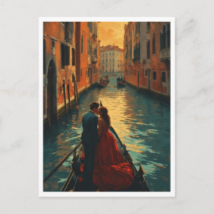 Carte Postale Venise Italie Amants Gondole Canal Romantique Coul