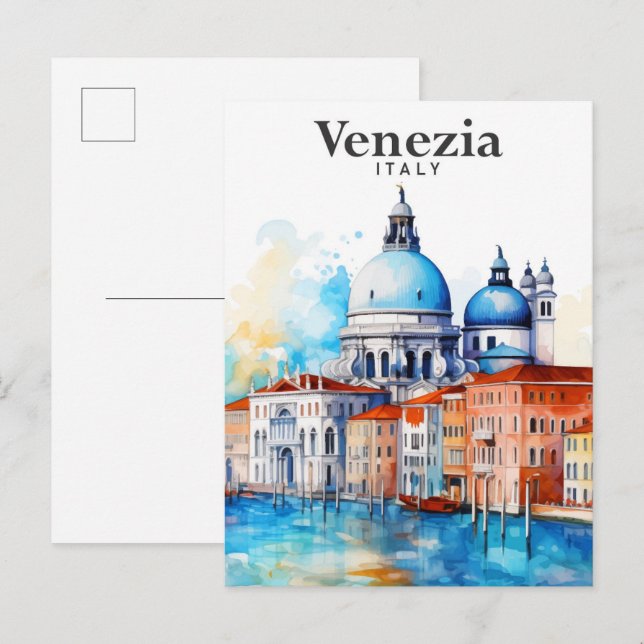 Carte Postale Venise Italie Aquarelle Peinture Voyage (Devant / Derrière)