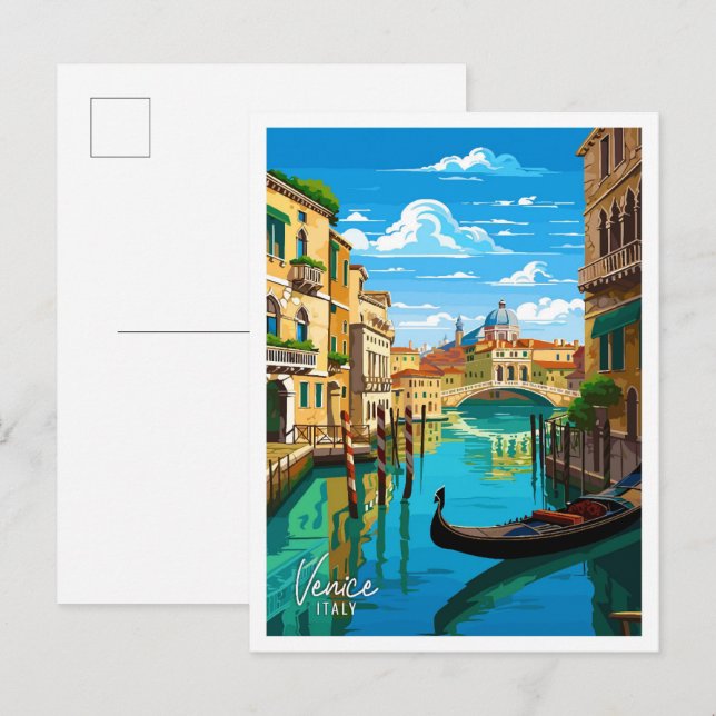 Carte Postale Venise Italie Art vintage illustration de voyage (Devant / Derrière)