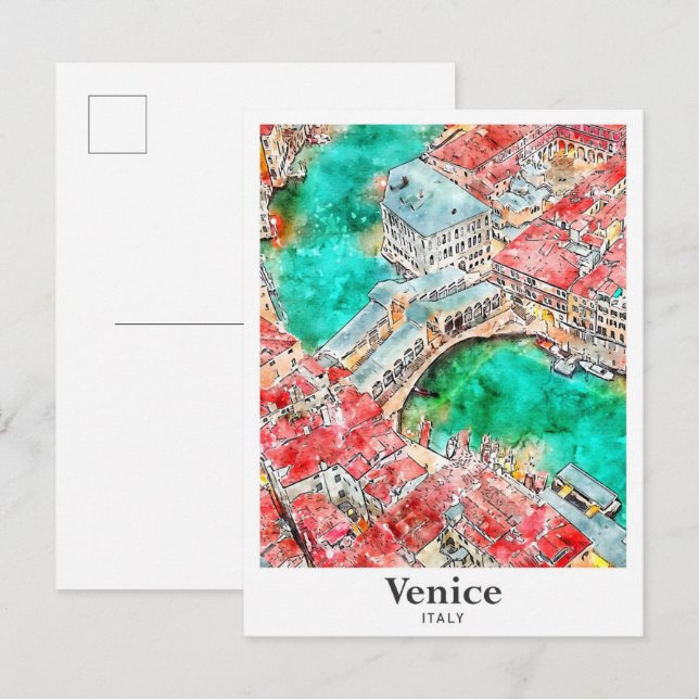 Carte Postale Venise Italie Voyage Aquarelle Croquis main dessin (Devant / Derrière)