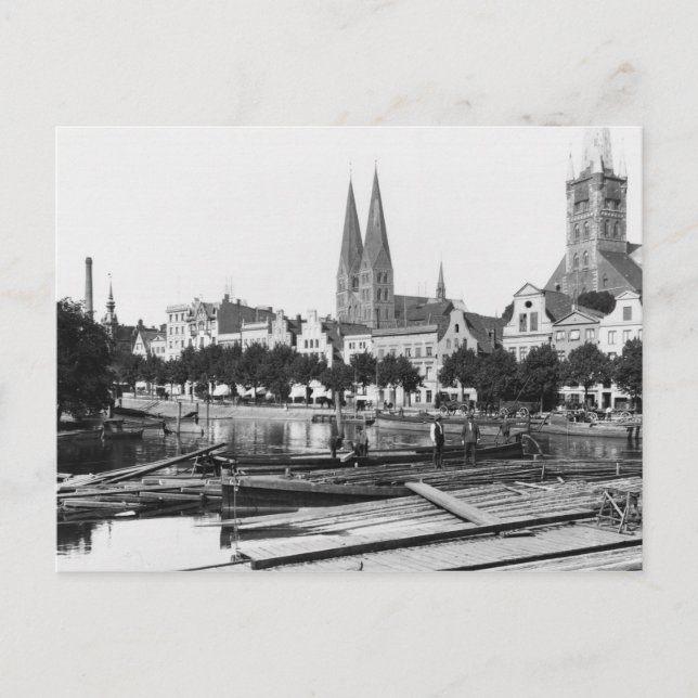 Carte Postale Vente de bois sur la rivière Trave, Lubeck, c.1910 (Devant)