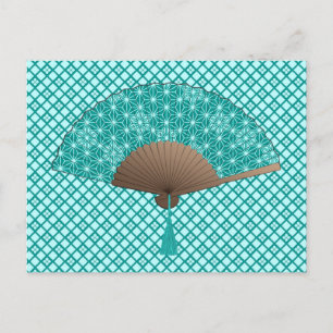 Carte Postale Ventilateur japonais en Asanoha motif, Turquoise