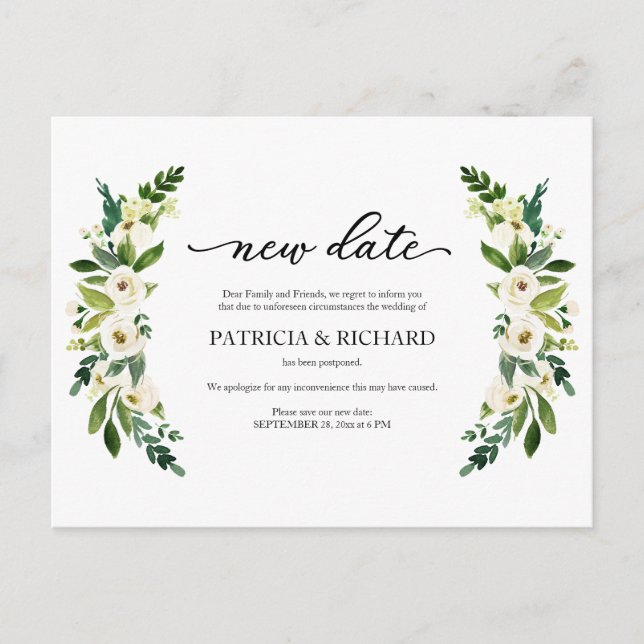 Carte Postale Verdure Floral Nouvelle Date Mariage Remise (Devant)
