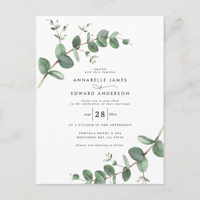 Carte Postale Verdure mariage Eucalyptus botanique moderne Invit (Devant)