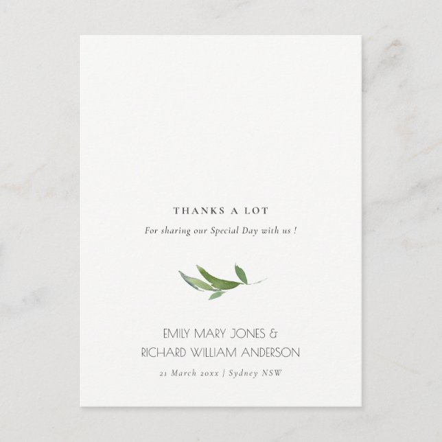 Carte Postale Verdure minimale du feuillage Merci Mariage (Devant)