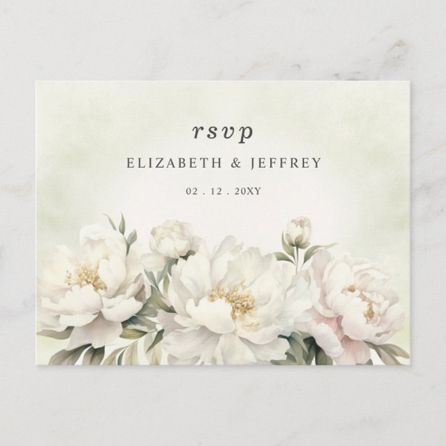 Carte Postale Verdure rustique Élégante Blanc Floral RSVP (Devant)