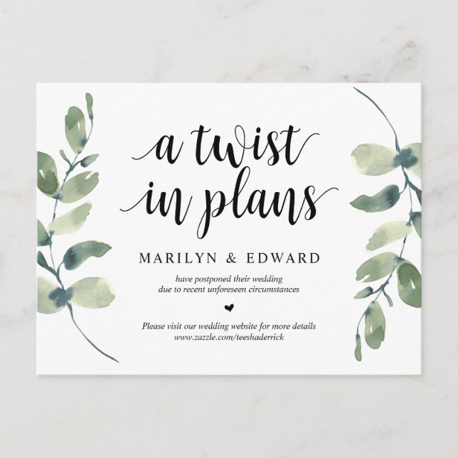 Carte Postale Verdure, Un coup dans les plans, Mariage Reporté (Devant)